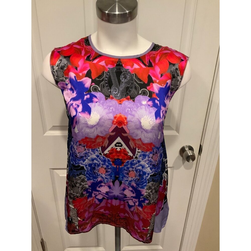 Versace Jeans Purple Silk Seta Savan Future Flower Top Size 4 NWT